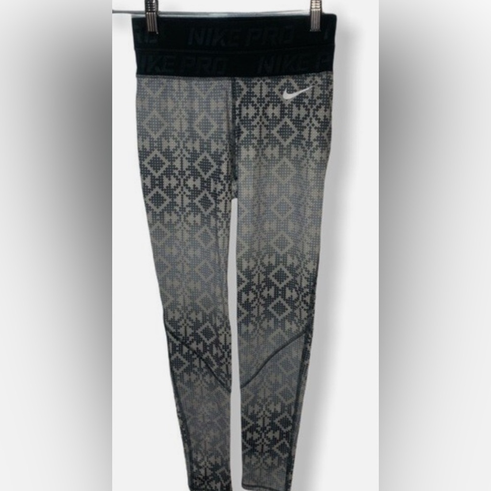 Nike Pro Double Waist Band Leggings, Size S, black and gray